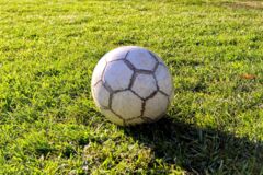 Fußball auf einer Wiese.
