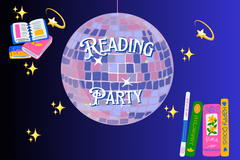 Motiv Reading Party Disco Kugel und Bücher