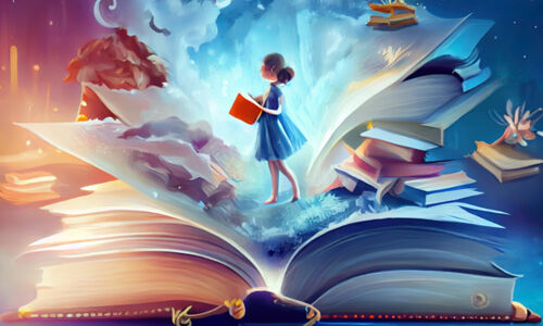 Ein Mädchen wandert durch ein Buch