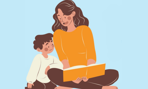 Illustration Mutter liest Kind vor