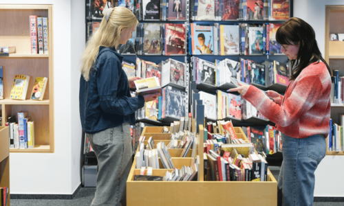 Zwei Personen stöbern Comics in der Zentralbibliothek