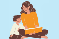 Illustration Mutter liest Kind vor