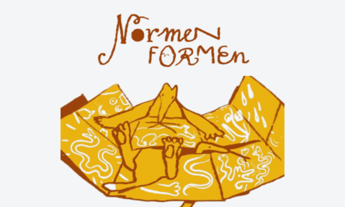 Schrift "Normen Formen" und gelbe Comiczeichnung