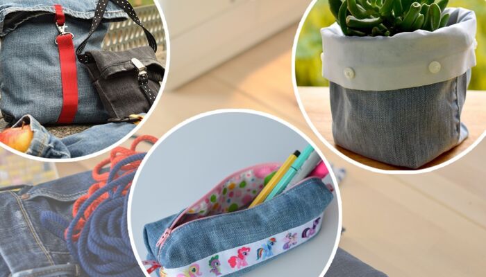 verschiedene kleine Nähprojekte aus Jeans, Collage