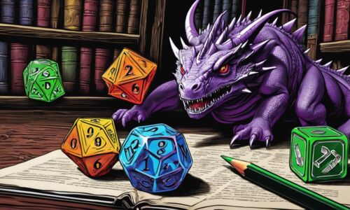 Zeichnung eines Drachen mit Würfeln