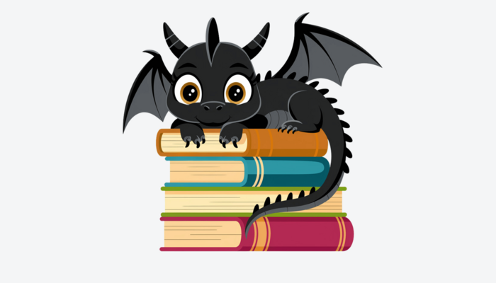Drache auf einem Bücherstapel