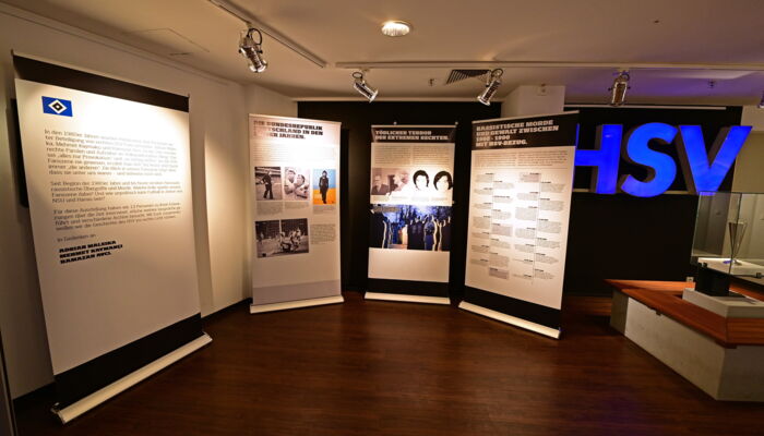 Foto der aufgebauten Ausstellung im HSV Museum