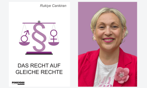 Buchcover "Das Recht auf gleiche Rechte" und Porträt Rukiye Cankiran