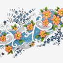 Zeichnung mit Blumen und geometrischen Formen