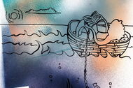 Illustration: Eine Frau liest ein Buch in einem Boot