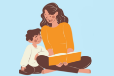 Illustration Mutter liest Kind vor