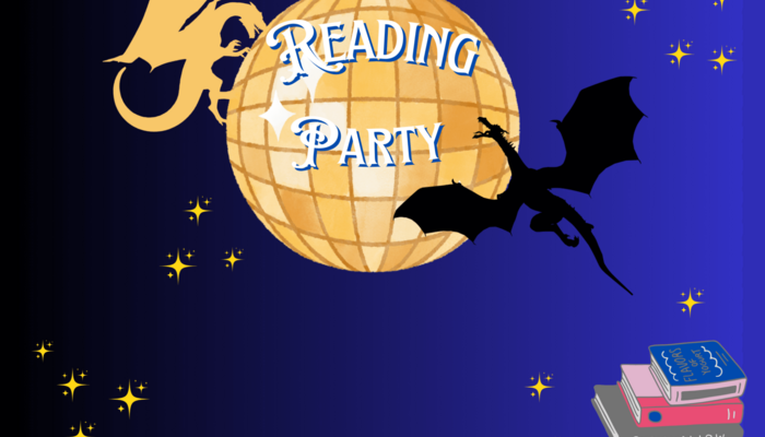 Text: Reading Party - illustriertes Bild von einer Discokugel