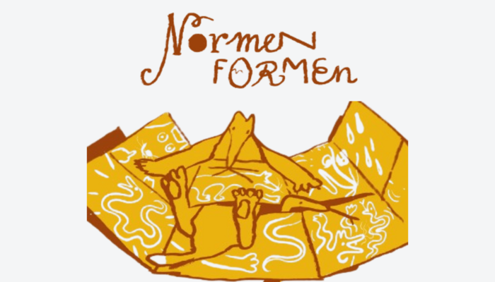 Schrift "Normen Formen" und gelbe Comiczeichnung