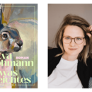 Links befindet sich das Buchcover von Eva Lohmanns Roman "Etwas leichtes". Auf dem Cover ist ein Gemälde eines Hasen zu sehen. Rechts befindet sich das Porträt der Autorin "Eva Lohmann".