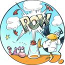 Comiczeichnung eines Raben bei einem Experiment mit explodierendem Erlenmeierkolben