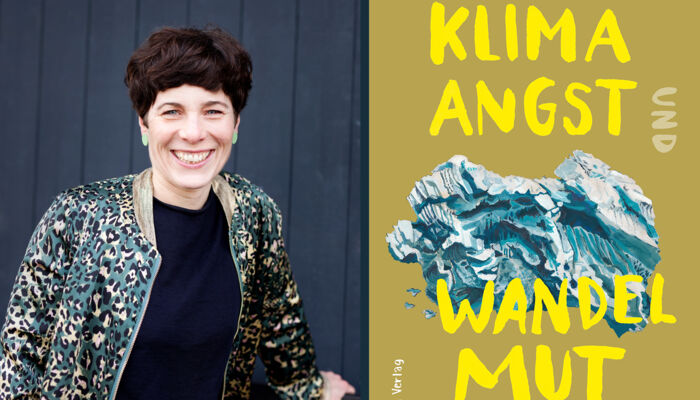 Abbildung von Lena Hällmayer und dem Buchcover Klimaangst und Wandelmut