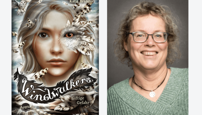 Katja Brandis (rechts) Buch "Windwalkers – Band 3: Giftige Gefahr" (links)