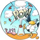 Comiczeichnung eines Raben der ein Chemie-Experiment durchführt