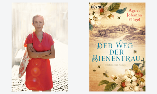 Portrait Agnes Johanna Flügel und Buchcover "Der Weg der Bienenfrau"