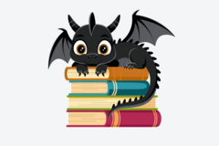 Drache auf einem Bücherstapel