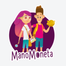Illustration zwei Kinder und Text "Mano Moneta"