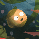 Illustration Stein mit Gesicht, im Wasser