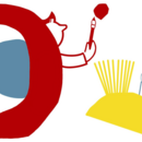 abstrakte Sticker in gelb, rot und grau