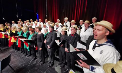 Gemischter Chor singt gemeinsam auf der Buehne