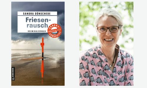Buchcover "Friesenrausch" und Portrait Sandra Dünschede
