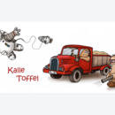 Illustration Kalle Toffel als: Astronaut, Fahrer und mit Laubbläser