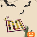 illustriertes Bild von einem Brettspiel mit Halloween-Elementen