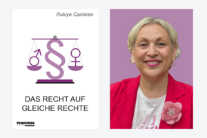 Buchcover "Das Recht auf gleiche Rechte" und Porträt Rukiye Cankiran