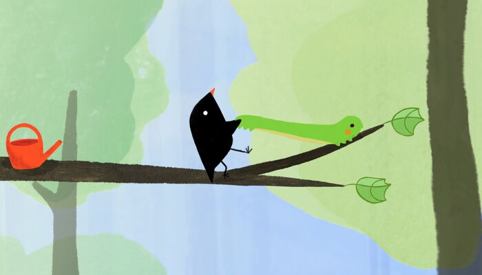 Standbild aus dem Trickfilm Der kleine Vogel und die Raupe