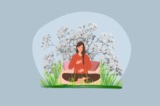Grafik Frau macht Yoga in der Natur