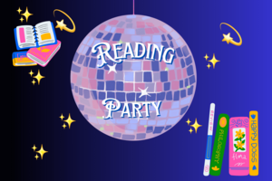 Motiv Reading Party Disco Kugel und Bücher