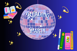 Motiv Reading Party Disco Kugel und Bücher