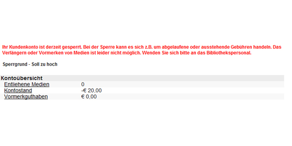 screenshot eines gesperrten Kundenkontos