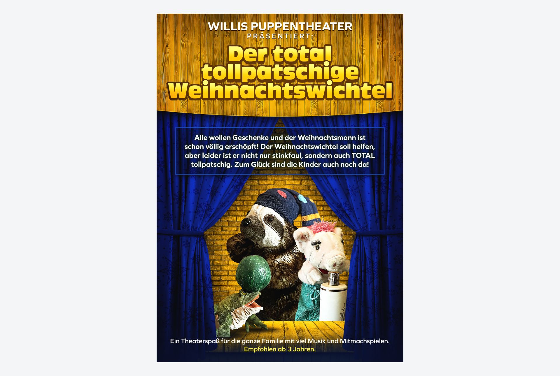 Willis Puppentheater spielt "Der tollpatschige Weihnachtswichtel