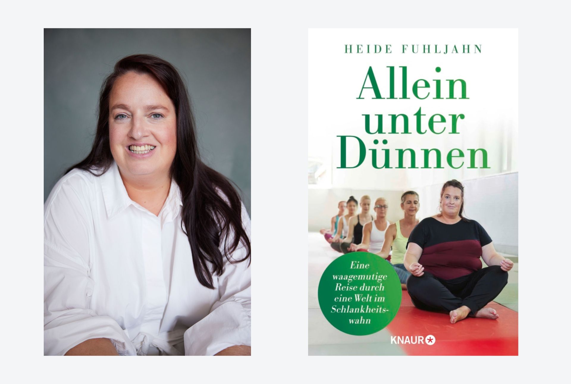 Portrait Heide Fuhljahn und Buchcover "Allein unter Dünnen"