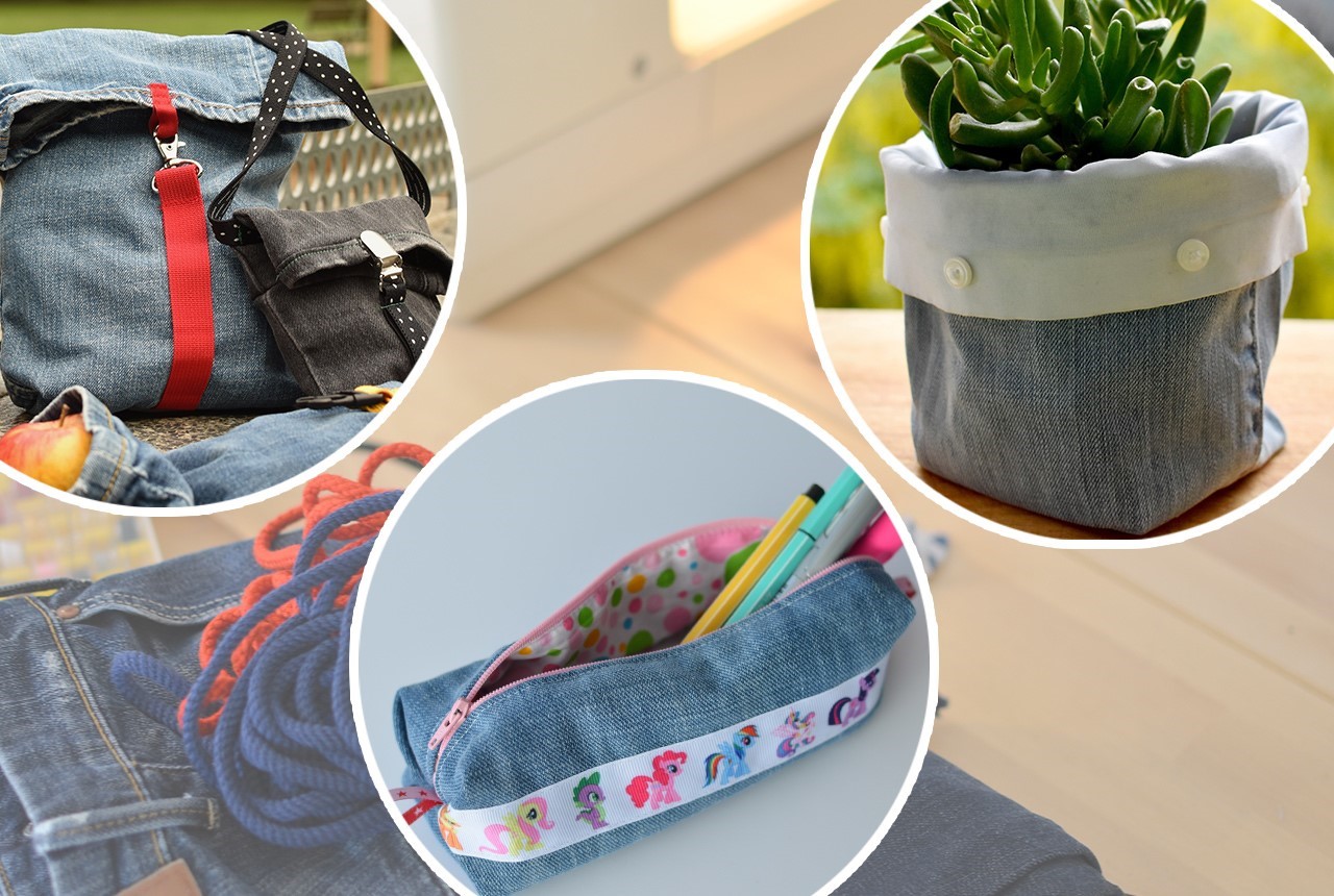 verschiedene kleine Nähprojekte aus Jeans, Collage